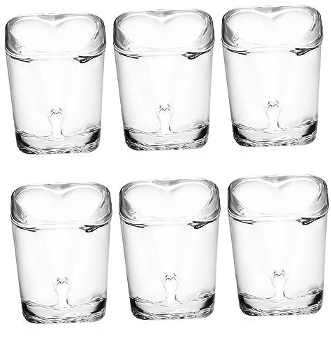 COLLBATH Heart Shape Shot Glasses 6pcs Heavy Base Glass Mugs for Drinking Wine Present