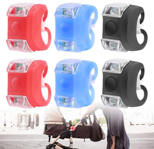 Sporgo 6 Stück LED Kinderwagen Licht: Wasserdichte Kinderwagenlicht LED Silikonleuchten Silikon Buggylicht, Mehrzweck LED Kinderwagen Licht für Alle Kinderwagen Beleuchtung (Rot + Schwarz+Blau)