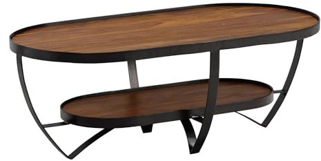 FineBuy Couchtisch 100x50x37,5 cm Sheesham Massivholz Metall Sofatisch Oval, Wohnzimmertisch Kaffeetisch Massiv mit Stauraum, Tisch Wohnzimmer Modern