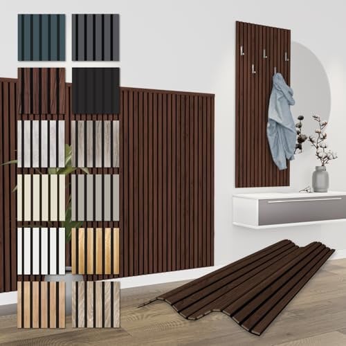 HEXIM Akustikpaneele 138,5x60cm - flexible Lamellenwand Holz MDF Wandpaneele Lamellenverkleidung Wandverkleidung Innendekoration schalldämmend (8 Paneele / 6,64 m² Catania Oak - APH13)