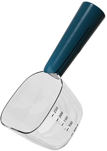 Dog Food Measuring Cup with Scale, Accurate Pet Food Scoop with Dog Food Bag Clips, Multi-Functional ABS Cat Food Spoon for Indoor, Travel Outdoor, Blue Pet Food Scoop