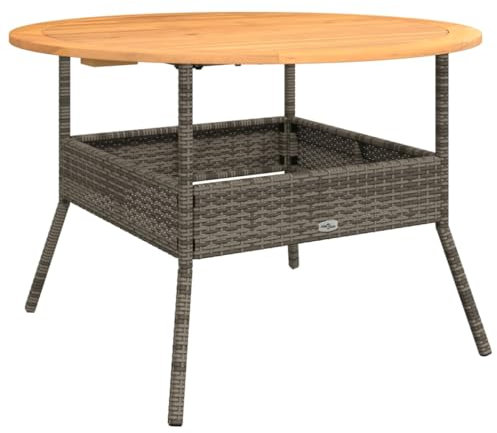 Homvdxl Garten Esstisch, 110cm Runder Terrassentisch mit Holzplatte, Outdoor Terrasse Esstisch Rattanoptik Outdoor Esstisch Ideal für Hinterhof Garten Rasen Grau