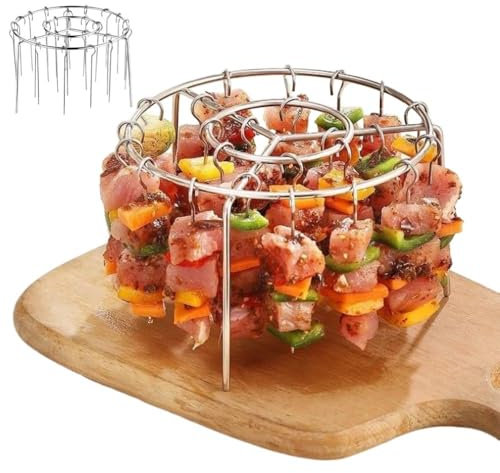 EHOTER New Air Fryer Barbecue en acier inoxydable avec brochette ronde suspendue et verticale pour brochettes de viande, cuisses de poulet, cuisses pour barbecue, fumoir, four (24 brochettes)