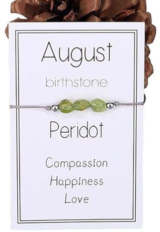 oasymala Bracelet Ajustable avec Pierres de Naissance pour Femme - Grenat, Améthyste et Plus, Bijou Fait Main en Pierres Naturelles pour Cadeaux Mensuels (Août - Péridot)
