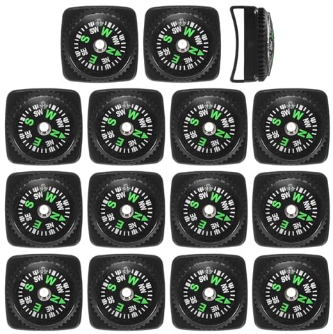TIXIPEM 20 mm Handgelenk-Kompass zum Aufstecken [15 Stück] – Hartschalen-Kompass mit Flüssigkeit gefüllter Knopf-Kompass Survival-Paracord-Armband zum Wandern – [Schwarz] Outdoor-Zubehör