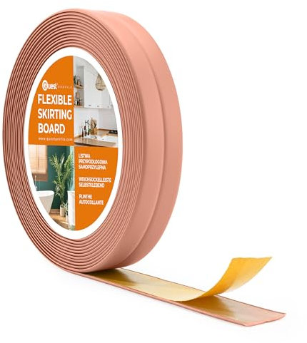 Plinthe Souple Adhésive - Moulure de finition pour cuisine salle de bain - Ruban d'étanchéité PVC - Flexible Etanche Décoratif - 10 mm x 10 mm (Marron clair)