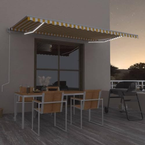 Gecheer Tenda Automatica Sensore e LED 500x300 cm Gialla Bianca,Tenda,da Sole,Retrattile,Tenda da Sole per Balcone,Esterno,Patio,Tenda Balcone,Tenda Esterno Sole,Tenda da Sole a Muro,P3068953