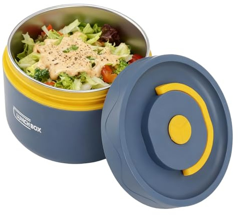 Cibo Thermo, 550ml Contenitore Termico per Alimenti Caldi Contenitori per il Pranzo Isolato Sigillati in Acciaio Inox Rotonda con Maniglia, Collo Largo, per Cibi Caldi e Freddi(Isolato-Blu Mare)