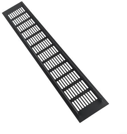 Rejilla de ventilación rectangular de aleación de aluminio para armario, cocina, baño, extractor, ventilador, varios tamaños, negro (80 x 500 mm)
