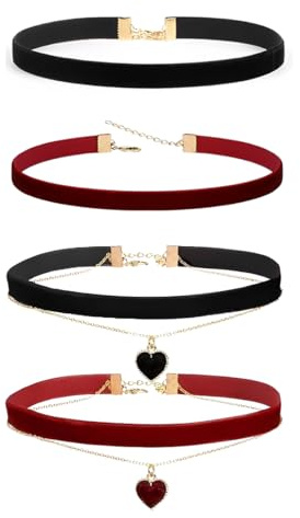 COYUN 4 Pcs Choker Halsband, Choker Kette Damen Klassische Samt Herz Halskette Geschichtet Verstellbare Gothic Schmuck Choker Damen 90er Deko Geschenk für Geburtstag Weihnachten Frauen Mädchen
