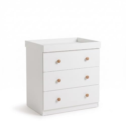 Shefa Kids 888 White 3-Drawer Baby Changing Table with Drawers – Baby Changing Unit & Diaper Changing Station, Convertible Changing Table Unit, Nursery Furniture
