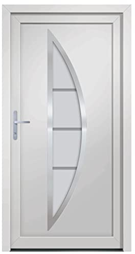Haustür mit 5-fach-Verriegelung, Garagentor Links öffnen mit 3D-verstellbares Scharnier für Weinkeller Eingangsbereich, Weiß 98x200 cm PVC