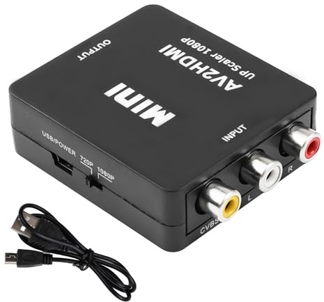Hominas AV zu HDMI Adapter für PC/WII/N64/TV/PS3, AV auf HDMI 1080P Video Audio Konverter Adapter Unterstützt PAL/NTSC mit USB-Netzkabel