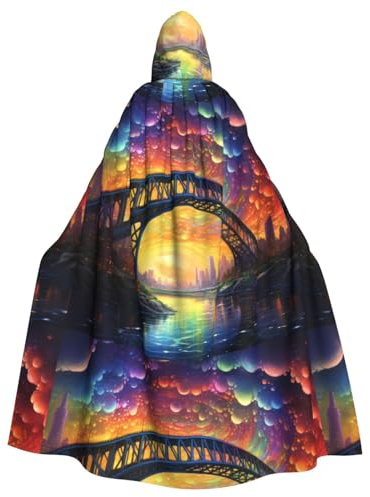 peiyeety La capa con capucha para adultos con estampado Rainbow Bridge es un poncho con capucha de Halloween súper grande, cómodo y duradero.