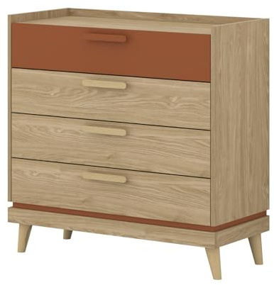Masseno Kommode ACARA 90 cm Sideboard mit 4 Schubladen für Wohnzimmer Schlafzimmer Modern 90x40x90 cm Eichefarben/Eichefarben