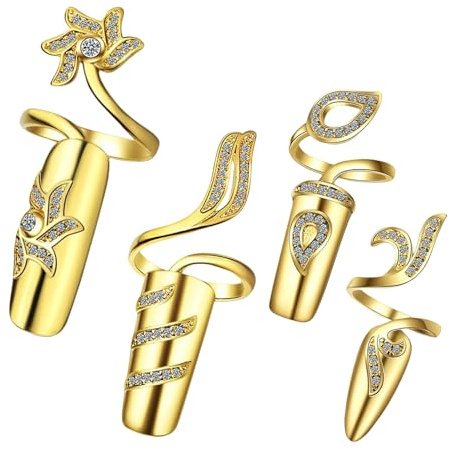 Tmboryuu Of 4 Open Knuckles Rings Comfortable Gold/Silver Finish Finger for Everyday Wear Stylish Party Accessories Adjustable Knuckles