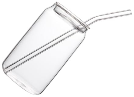 DIYEAH Vaso de Vidrio con Tapa y Pajita en Forma de Lata, Adecuado para Beber Leche, Café, Jugos y Cócteles en Festivales y Aniversarios