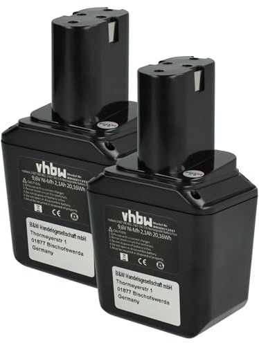 vhbw 2x batteria sostituisce Bosch 2 607 335 501, 2 607 335 176, 2607335501, 2607335176 per utensile elettrico (2100 mAh, NiMH, 9,6 V)