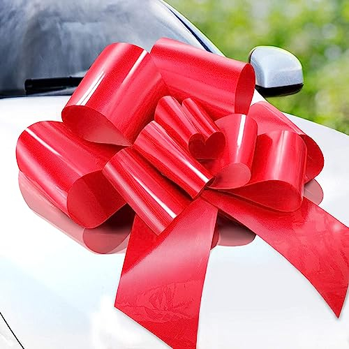 Zoe Deco Lazo Grande para Coche (Rojo, 58 cm / 23), Lazos de Regalo, Lazo de cumpleaños, Lazo Enorme para Coche, Lazos para Coche, Lazo Rojo Grande, Lazos navideños para Coches, Envoltorio de Regalo