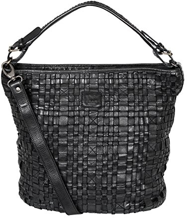 Bear-Design Damen Leder Shopper, Henkeltasche, Beuteltasche, Schwarz, Einfarbig, Landstreicher, 32 x 30 x 11 cm