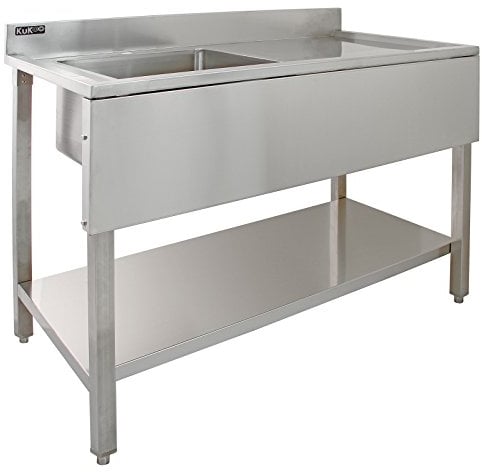 Kukoo Gastro Profi Edelstahl Edelstahlspüle Spültisch Spülbecken Waschbecken Gastrotische Spüle Spülbecken Gastro Becken Links Abtropffläche rechts 120cm x 60cm x 90cm mit Gratis Abflusssieb