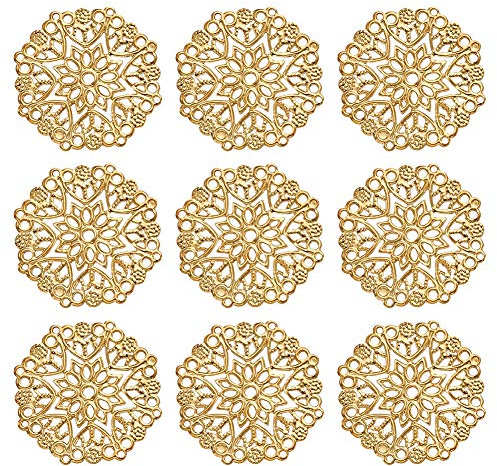 PandaHall 100 Stück filigrane Eisen-Anhänger, runde goldene Verzierungen für die Schmuckherstellung