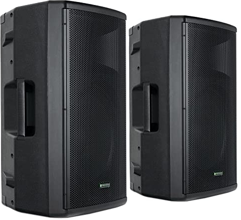 Pronomic E-215 MA Stereo Set - 2 aktive 2-Wege Boxen - Leistung: 2X 120 Watt (RMS) - 15 Woofer + 1,0 Kompressions-Treiber - Bluetooth-Empfänger und MP3-Player mit USB/SD - Monitorschräge