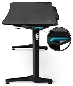 L33T Gaming Ergonomic E-Sport Gaming Tisch Tournament V2 Gaming Schreibtisch 44.3 Kabelmanagment System inkl. LED Beleuchtung PC Gamer Desk Computertisch schwarz Carbonfaser Büro PC Computer Tisch
