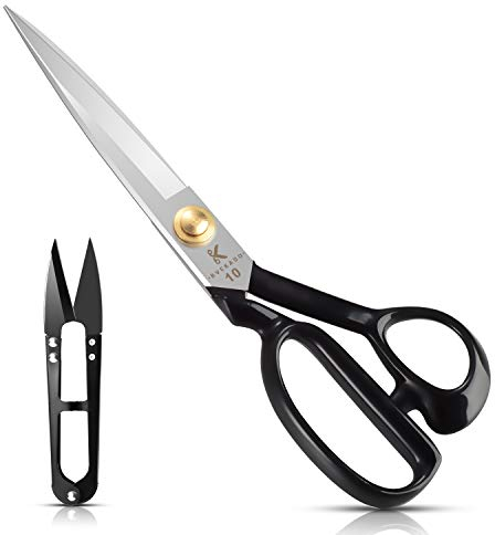 Forbici da Sarto, Forbici per Tessuto da 25,5 cm con tagliafilo, Forbici per tappezzeria Comodo Manico in Gomma per Tagliare Tessuto, Pelle (Bianca, 10 Pollici, Destrimani)