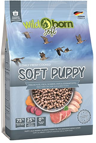 Wildborn Soft Puppy 4kg getreidefreies Welpenfutter mit 75% mit frischem Fleisch & Fisch | Halbfeuchtes Trockenfutter für Junge Hunde | getreidefreie Rezeptur aus Deutschland