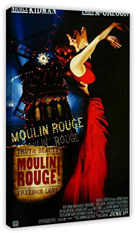 Filmposter Moulin Rouge auf Leinwand, Wandkunst, Deko, Bild, Gemälde für Wohnzimmer, Schlafzimmer, Dekoration, 50 x 75 cm, Rahmen