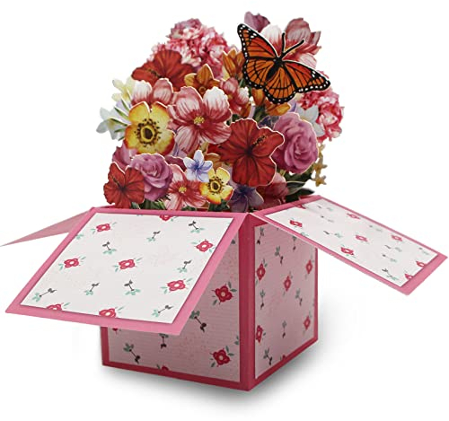 iLovepaper Pop-Up Blumenkarte, 3D Blumenkarte für Sie, Frauen, Frau, Mutter (Geburtstagskarte, Pop-Up Grußkarte, Gute Besserung), Popup Glückwunschkarte mit Umschlag Blumenstrauß - rot
