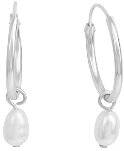 Zeeme Pearls Damen Creolen 925/- Sterling Silber 2,0cm Rhodiniert Perle weiß 358210167R