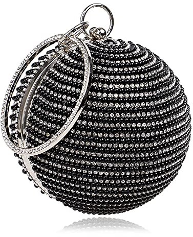 Clutch Geldbörsen Für Frauen Abend, Runde Kugel Strass Lady Party Hochzeit Tasche Crossbody Schulter Handtasche, Schwarz