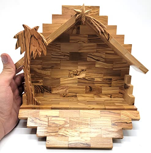NAT113 Krippenstall aus Olivenholz, 26 x 21 x 16 cm, handgefertigt aus Bethlehem Olivenholz