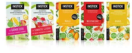 INSTICK Zuckerfreies Instant-Getränk (Bundle Exotic) verschiedene Klassik & Eistee Sorten 5x12 Sticks - 1 Stick für 0,5-1 L - Veganes Getränkepulver Kalorienarm & Vitamin C - Instant-Pulver