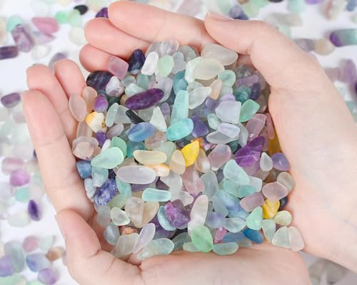 Fluorite Crystals Aquarium Gravel Decor Polished Tumbled Stones Chips Stone Crushed Healing Crystal Quartz Gemstone Bulk Rocks Decor Betta Fish Tank Succulent Plants Pea Gravel Fountain Potted 0.55lbs