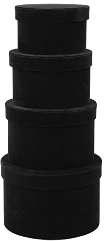 4PCS Gift Boxes with Lids Velvet Gift Box Round Cardboard Box Assorted Sizes Nesting Gift Boxes for Presents, Black Hat Box for Flower Birthday Bridesmaid Wedding Valentines Christmas Halloween Party