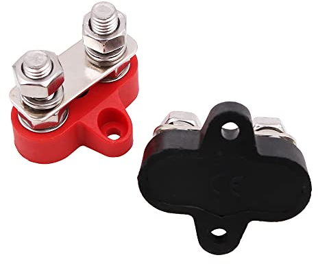 Tiardey 1 paio di morsetti per sbarre bus, morsettiera isolata con perno di alimentazione, morsettiera per post di giunzione della batteria,max 48 V CC 80 amp camion camper barche - rosso nero