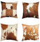 Packung Mit 4 Kuhfell Kissenbezüge 45x45 - Weihnachten Braun Bauernhof Tier Print Wurf für Sofa Couch Bett - Cowboy Western Kuh Druck Dekor Quadratisch
