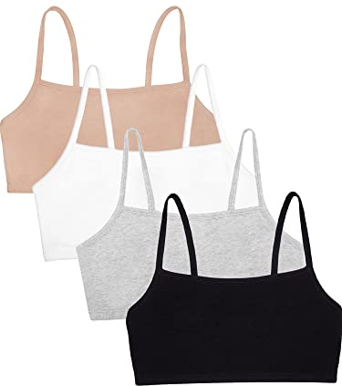 Fruit of the Loom Damen Spaghettiträgern, Baumwolle, Vorteilspack Sport-BH, Undurchsichtige, Sand/Weiß/Schwarz/Grau meliert, 80 (4er Pack)