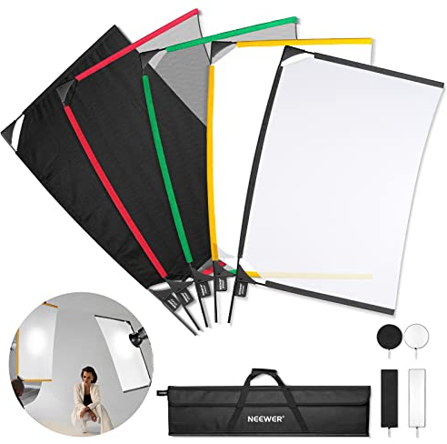 NEEWER SF6090F 5-in-1 Folding Flag Kit for Photography, Reflector, Light Modifier, for Soft, Diffused and Bright Effects, Carry Bag Included