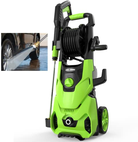 Idropulitrice elettrica ad alta pressione 2150 max PSI 2,6 GPM con 4 ugelli Cannone in schiuma per auto, potente rondella elettrica con avvolgitubo e serbatoio di sapone, pulisce auto/recinzioni/patii