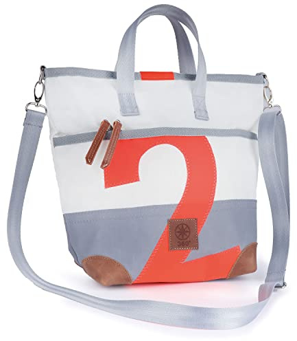 360° Grad Deern Mini Damen Handtasche Segeltuch weiß, Zahl orange
