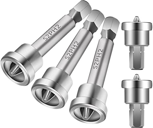 5 Pcs Magnetic Positioning Screwdriver Bits Set Anti-Slip PH2 Drywall Screw Setter Hex Shank Screwdriver Bits Dimpler Screw Positioning Bit Batch Head (50mm, 25mm)