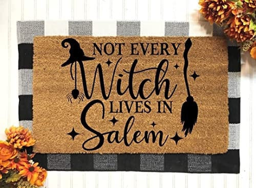 Not Every Witch Lives in Salem Halloween Decor Fall Doormat Witch Doormat Funny Door Mats Witch Hat Fall Decor Welcome Mat Machine Washable Shoe Mat Porch Decor 23.6x15.7 Inch