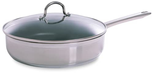 BK Cookware Allround Satinierte Edelstahl-Keramik-Antihaft-Pfanne (28 cm) mit Deckel, induktionsgeeignet, elegantes Hochglanz-Design, Glasdeckel, PFAS-frei, spülmaschinenfest