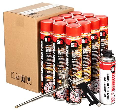 STICK2 B1 Fire Rated PU Gun Foam 750ml, 12 Cans, Gun & Cleaner | Fire-rated PU gun foam kit for sealing, insulating and filling gaps.
