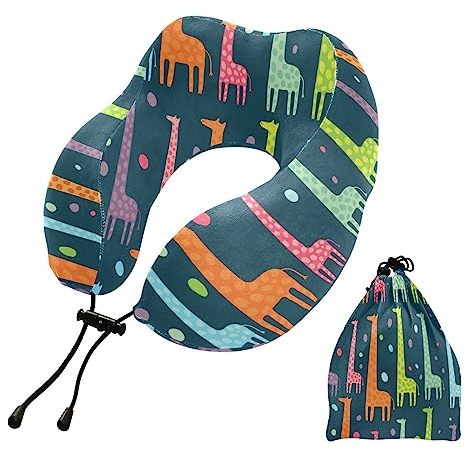 MCHIVER Giraffen-Nackenkissen zum Schlafen, Memory-Schaum, Reisekissen mit Aufbewahrungstasche, verstellbar, weiches Kopf- und Nackenstützkissen für Reisen, Flug, Auto, Zuhause, Büro, Reiseutensilien