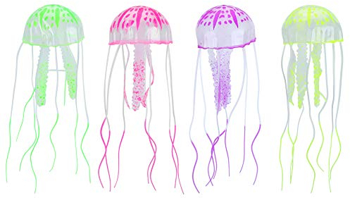 Wisecoco 4 Stück Simulationsquallen, Silikon-Aquarium, Schwimmende Fluoreszierende Simulation Künstliche Quallen, Aquarium-Landschaftsdekoration